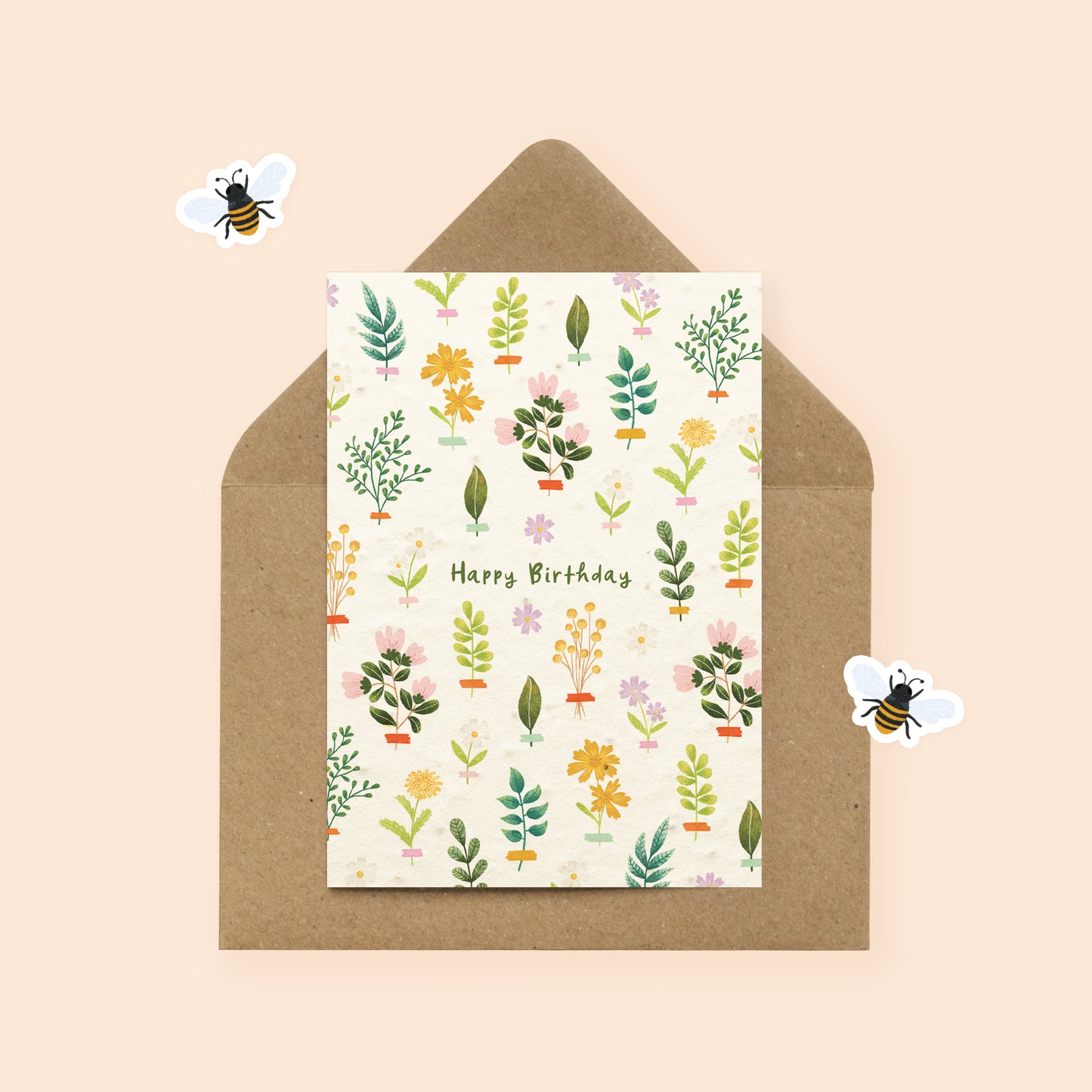 Plantable birthday card with wildflowers and bees