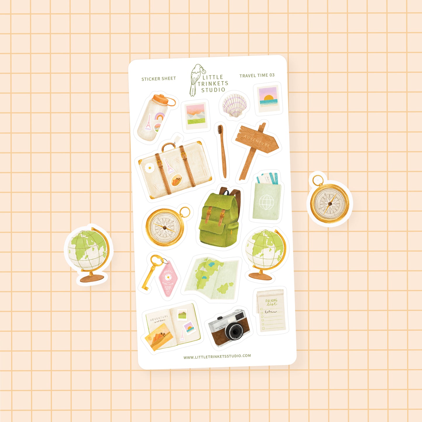 World globe and compass stickers
