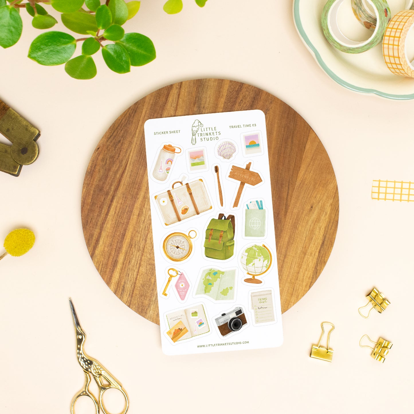 Travel sticker sheet kiss-cut stickers wooden board