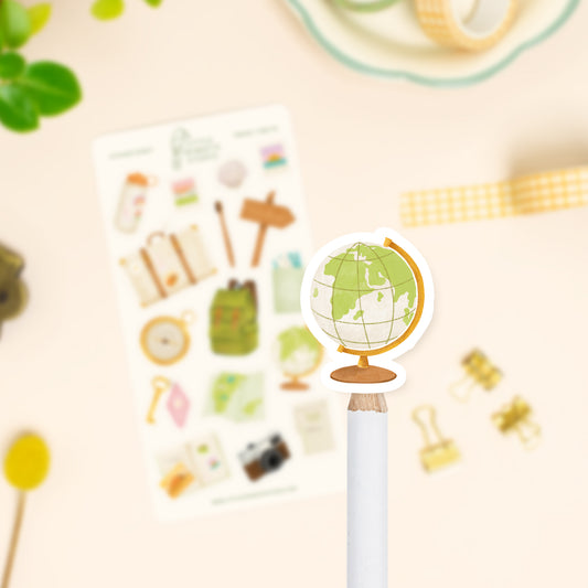 Close up world globe sticker