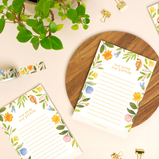 Keep going keep growing A6 floral notepad close up