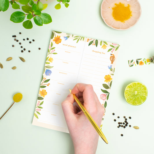 A5 floral weekly mealplanner with hand
