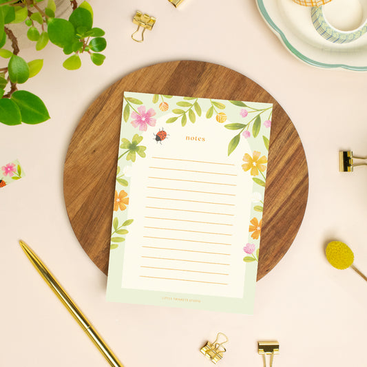 Summer Meadow A6 Ladybird Notepad wooden board