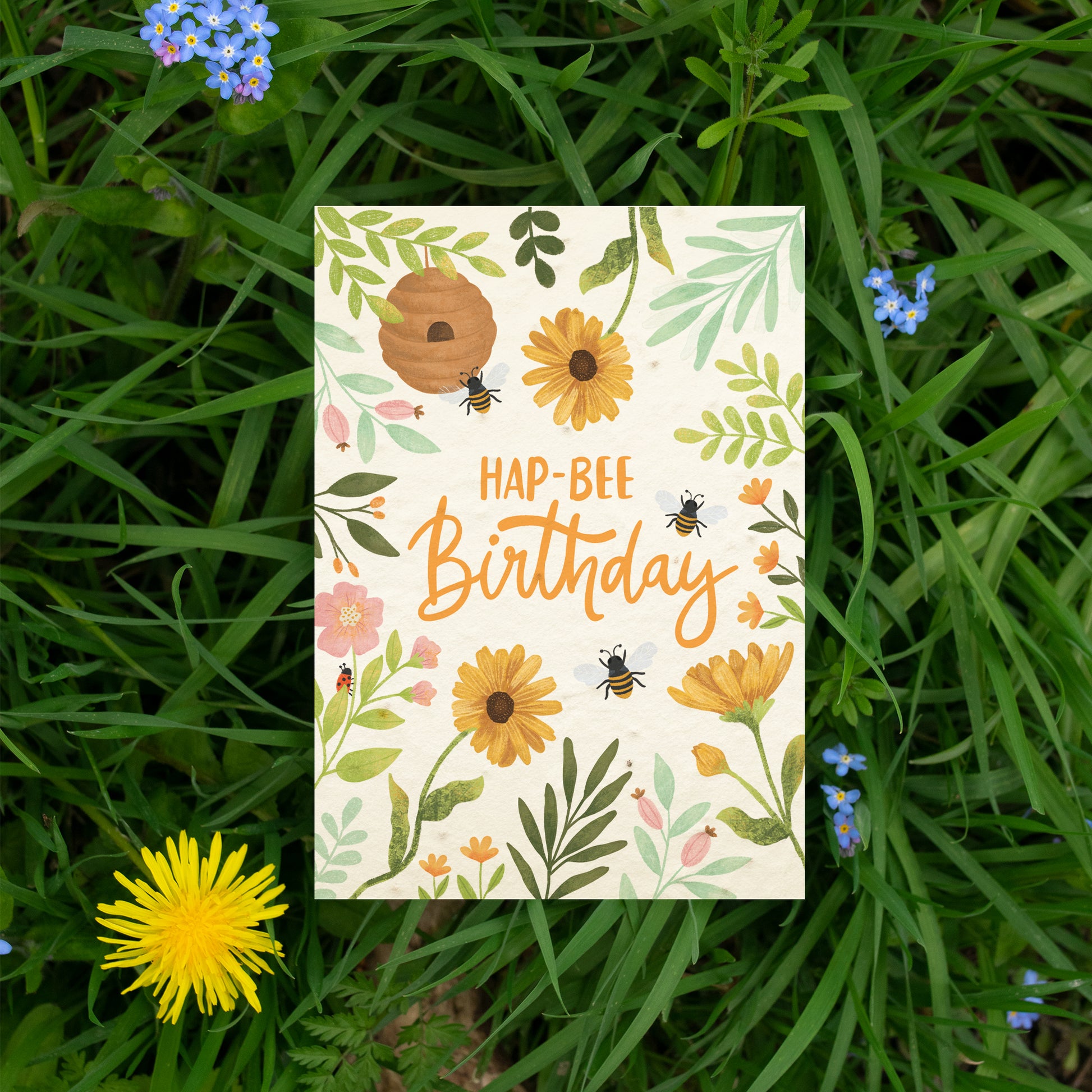 Plantable birthday card with Bees and wildflowers