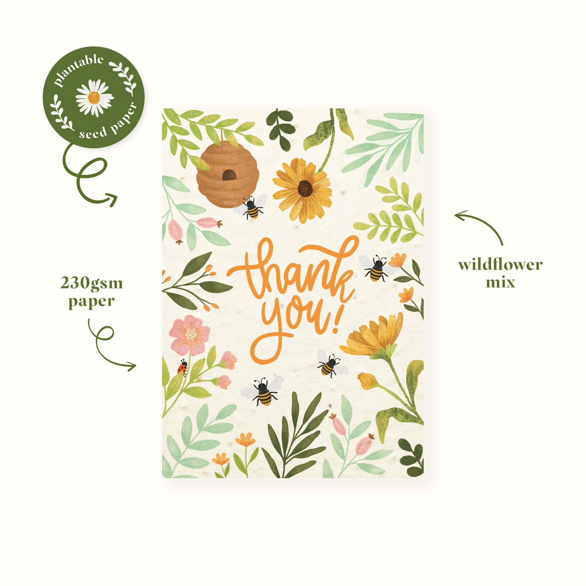 flower seed thank you cards Bee Plantable Thank You Card – Little Trinkets Studio