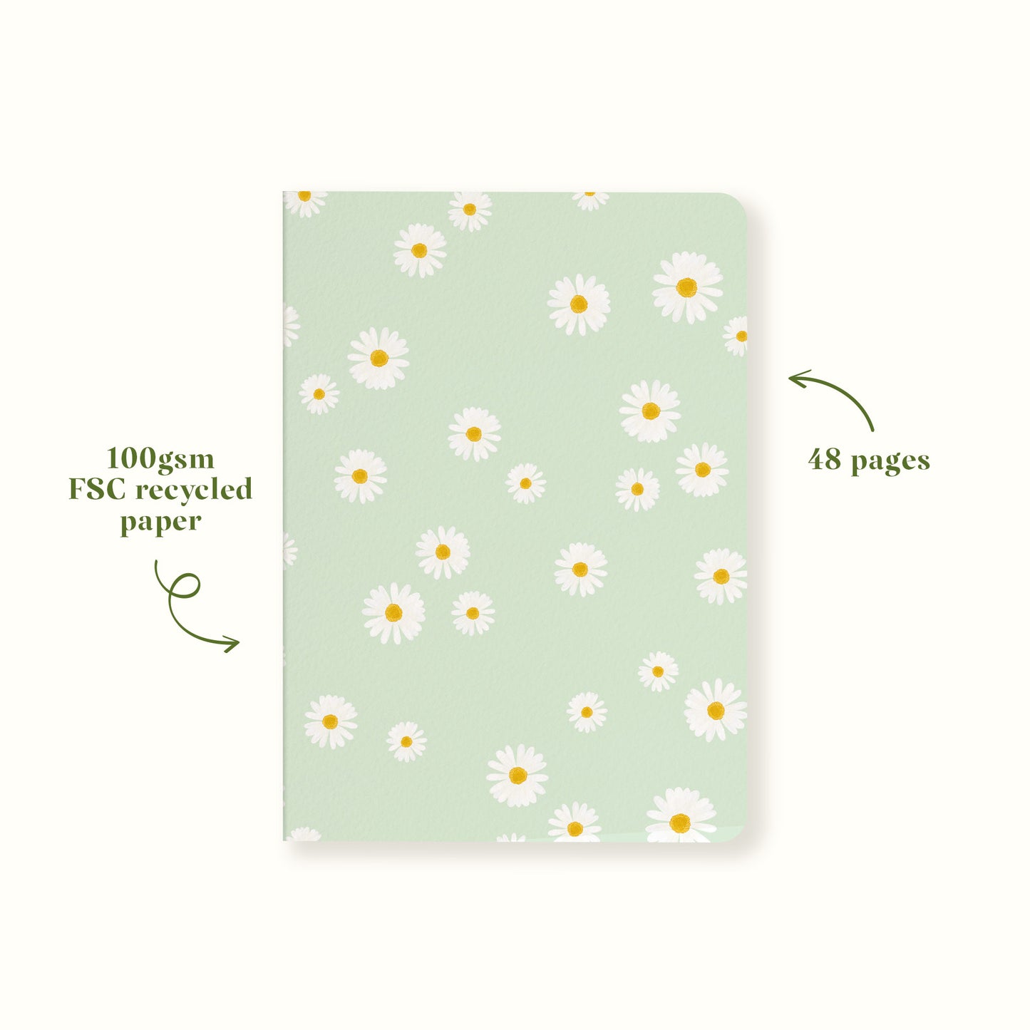 A5 Notebook Field of Daisies Mint Green