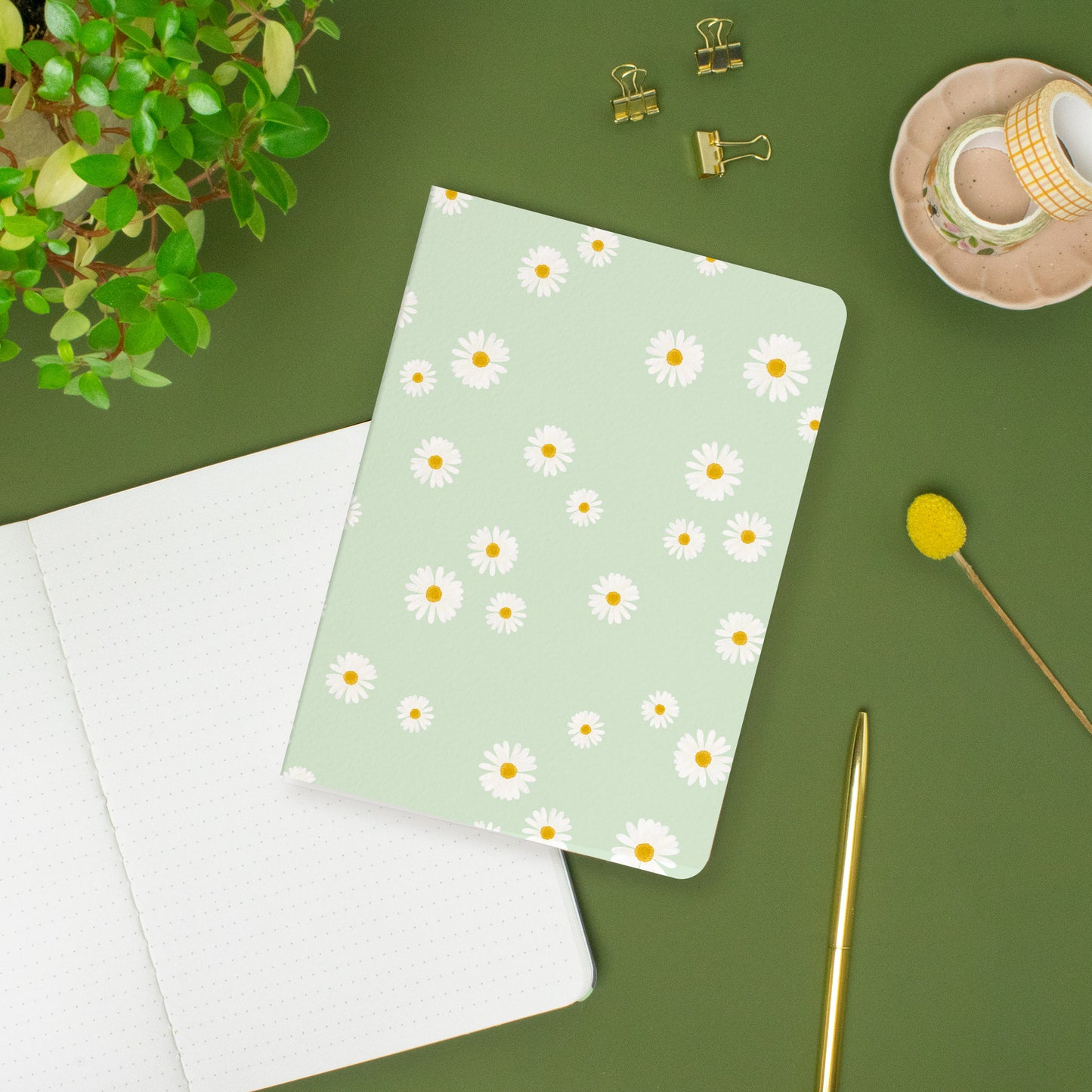 A5 Notebook Field of Daisies Mint Green