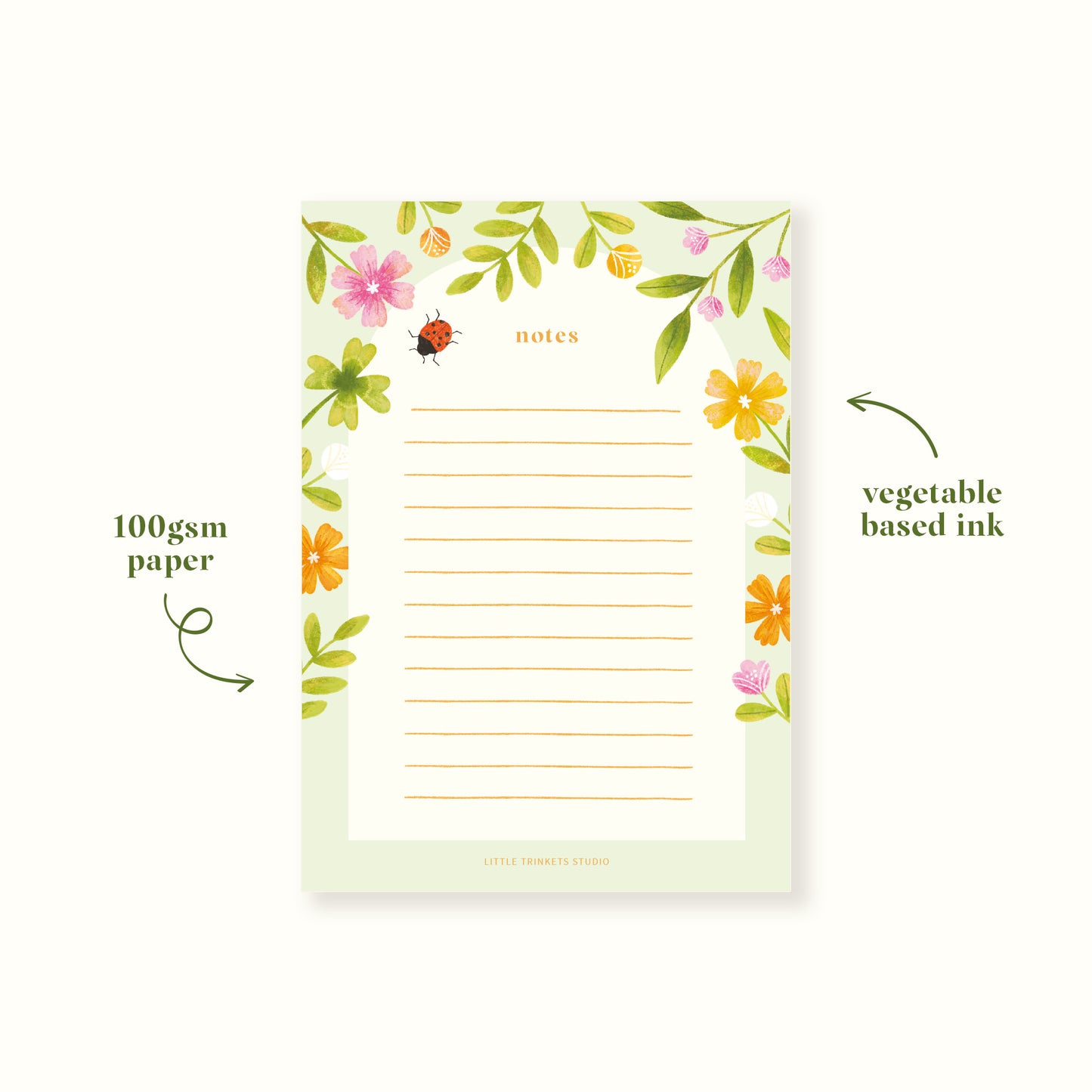 eco-friendly A6 ladybird notepad vegetable based ink